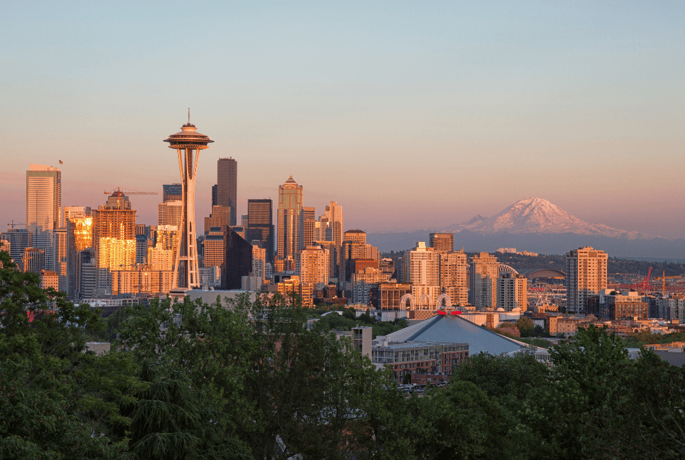 Seattle downtown and mountain skyline