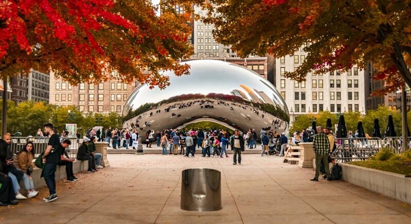 Chicago Bean with colorful trees