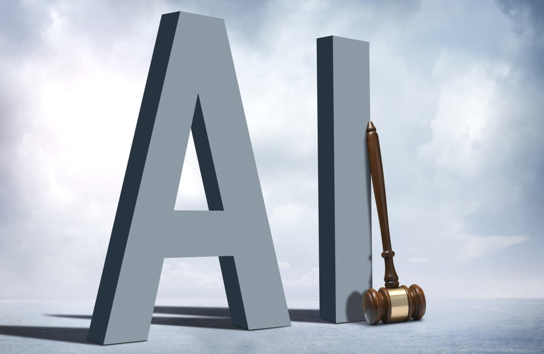 Letters AI with gavel on side