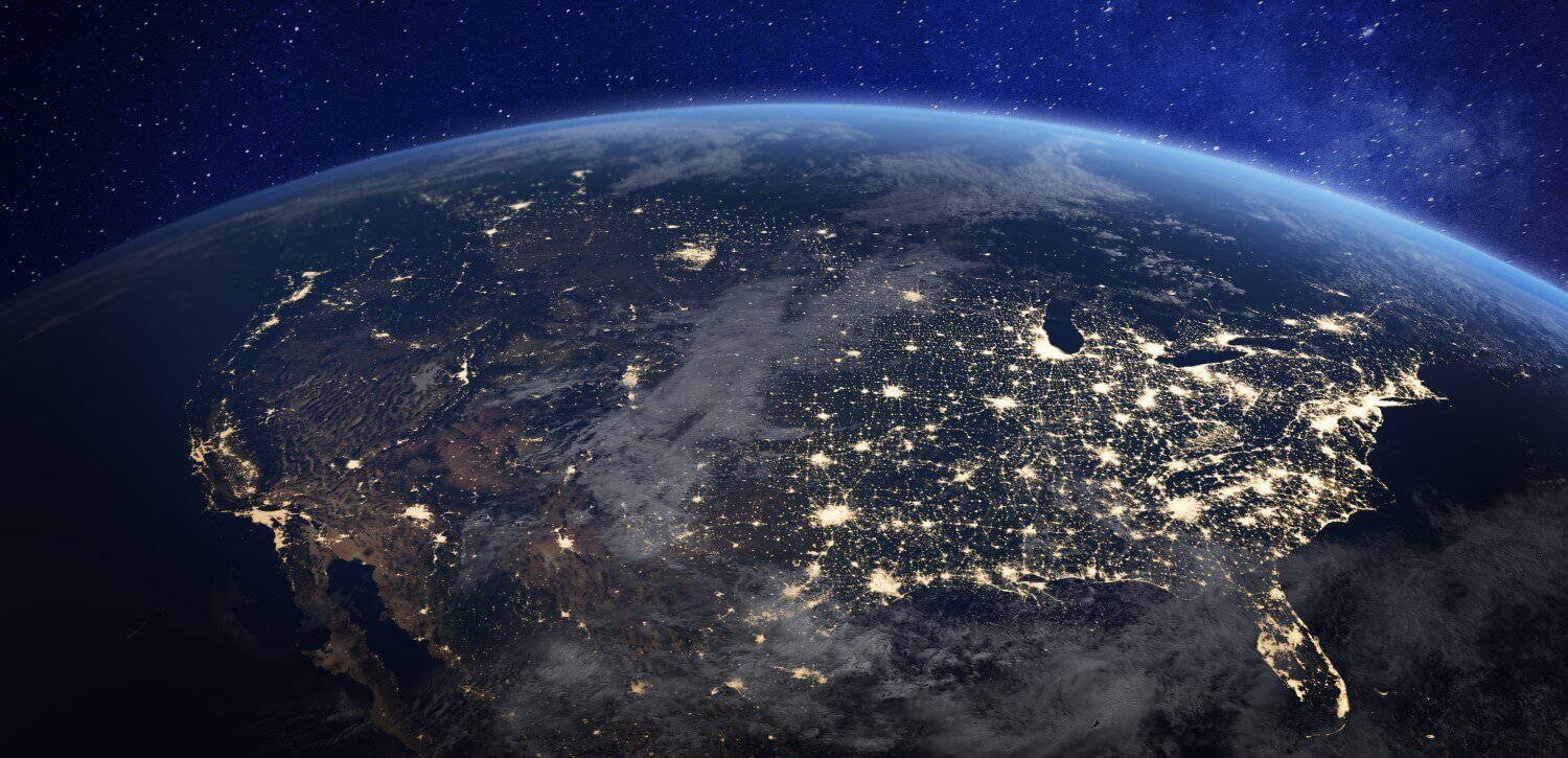 View of Earth with ligts connecting US states