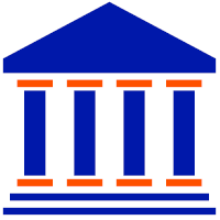 Courthouse icon in blue and orange