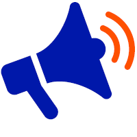 Megaphone icon in blue and orange