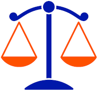 Justice scale icon in orange and blue