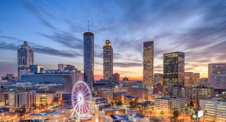 Atlanta skyline sunset downtown ferris wheel