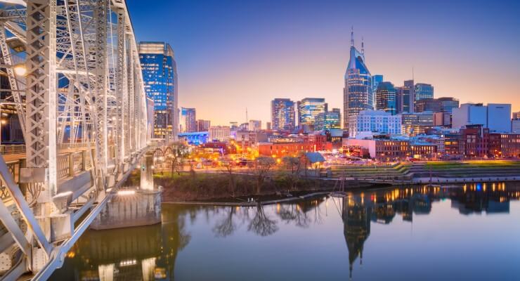 Nashville downtown bridge sunset