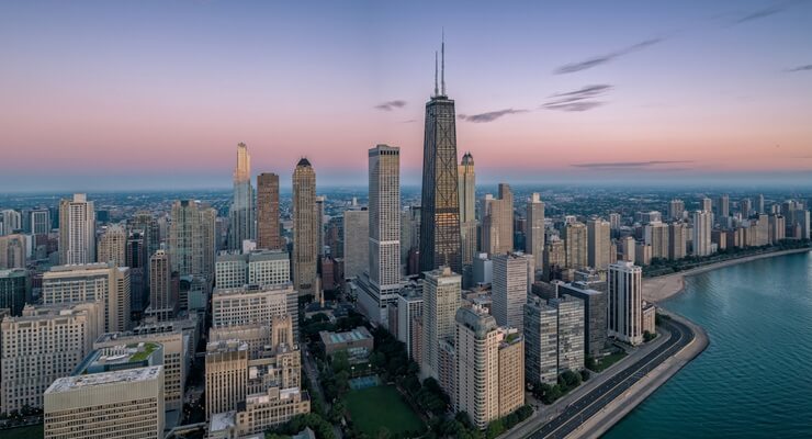 Chicago downtown skyline and lake shore drive