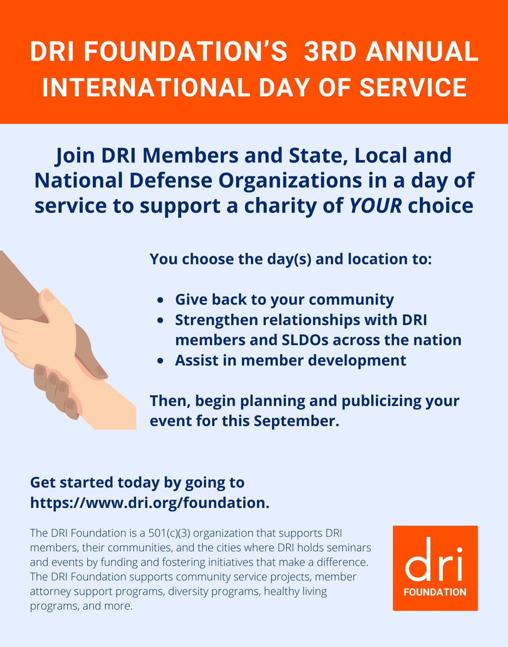 Join DRI Members and SLNDO in a Day of Service to support a charity of your choice