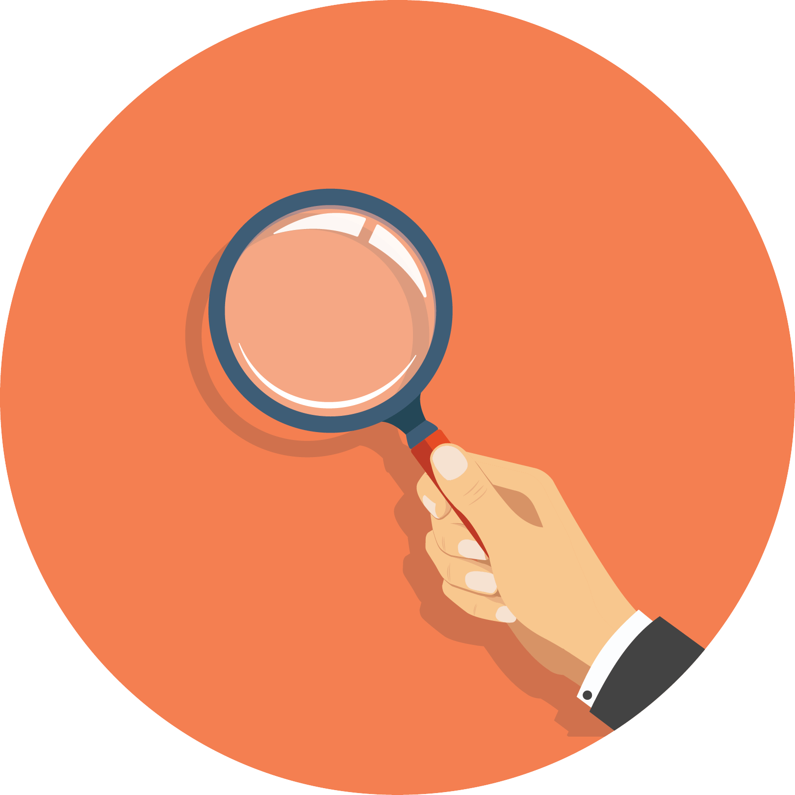 Holding a magnifying glass icon