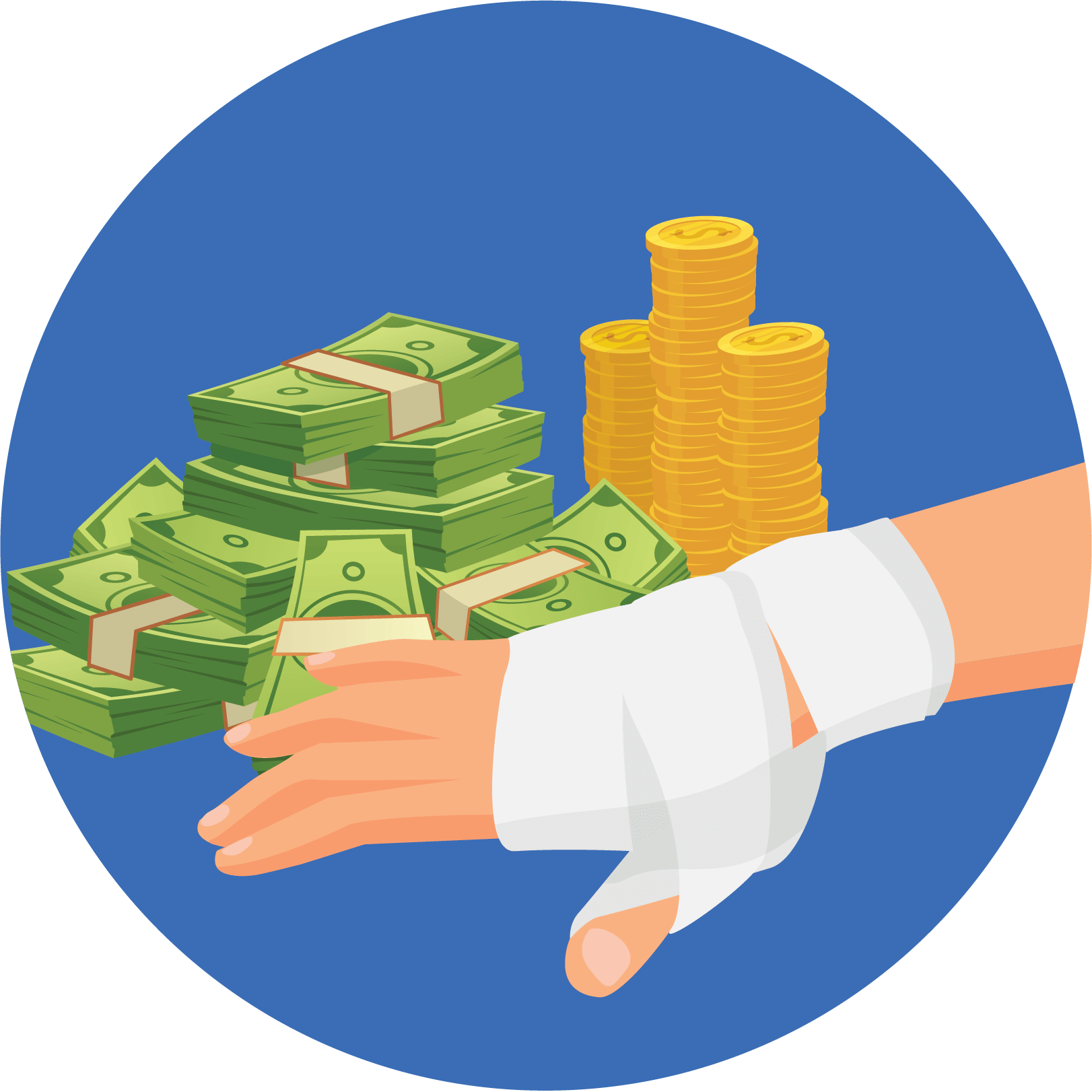 Money for injury at work icon